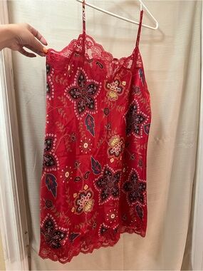Rosanna Red Satin Floral Paisley Lace Trim Chemise Nightgown Sleepwear XL